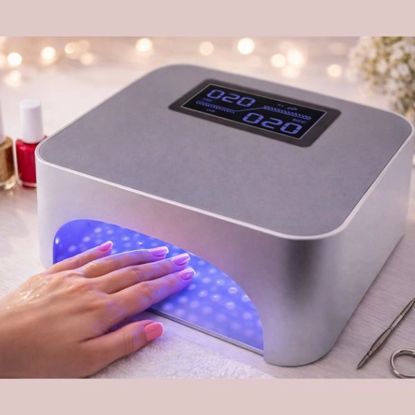 Lampă LED EQ 36W - argintie cu display LCD, senzor, timer