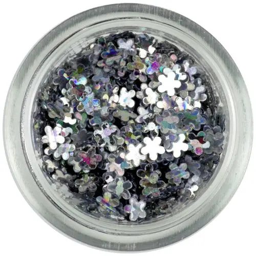 Confetti în formă de flori mici - argintii, hologramă