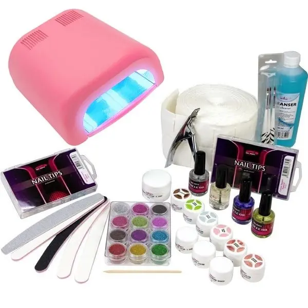 Kit unghii cu gel, lampă UV roz 36W - sistem în trei faze
