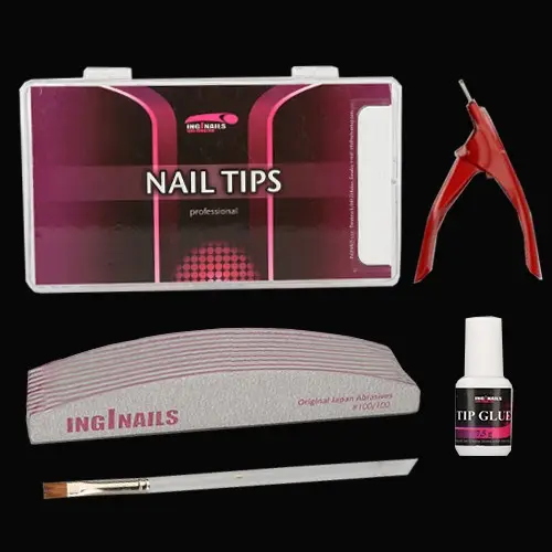 Builder SET: 10buc pile + tipsuri + adeziv pentru unghii + ghiliotină + pensulă