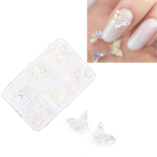 Ornamente 3D pentru unghii, cutie – fluturi, 36 bucăți