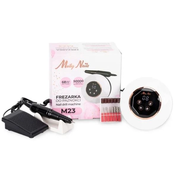 MollyNails M23 freză electrică pentru unghii, 68 W, 50.000 rot./min., albă