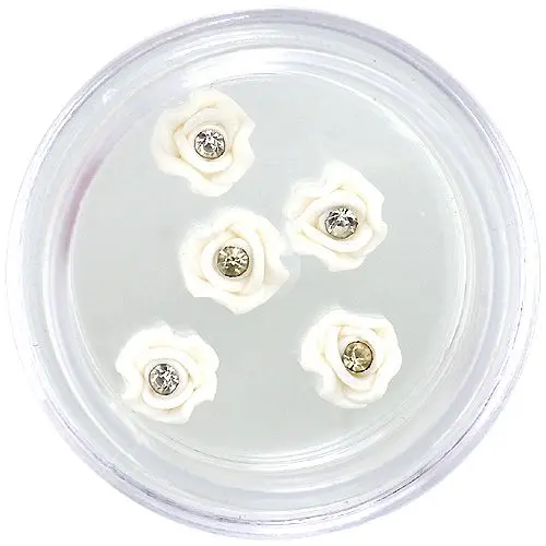 Decorațiuni nail art - flori acrilice, albe cu stras