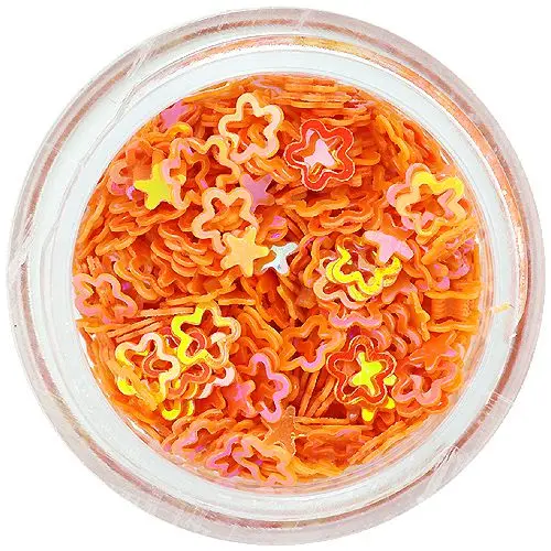 Confetti nail art în formă de floare cu gol în mijloc, portocaliu