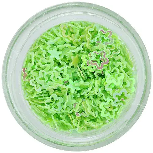 Decoraţiuni pentru unghii - flori verde strălucitor, cu gol în mijloc