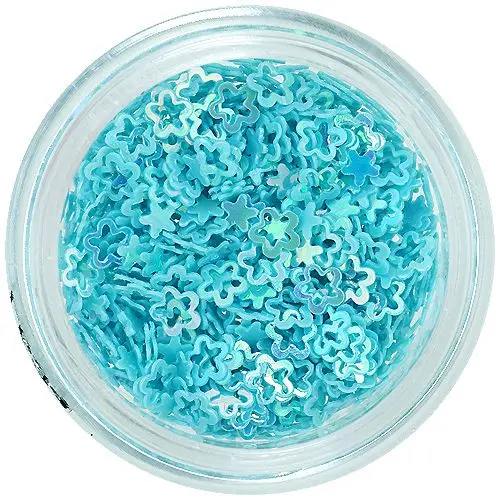 Confetti pentru nail art în formă de floare cu gol în mijloc, turcoaz deschis
