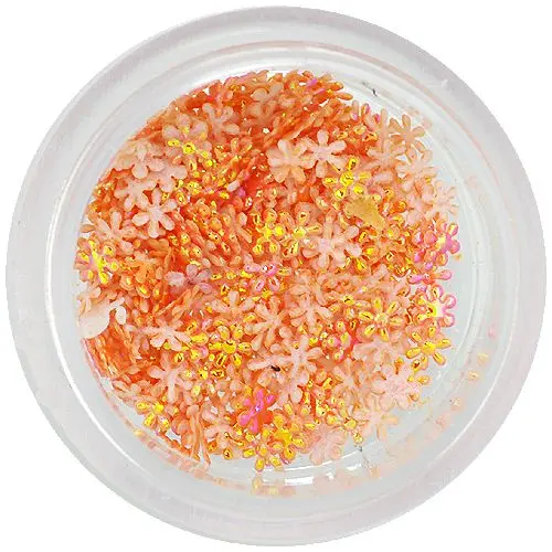 Decorațiuni nail art – flori mici din material portocaliu