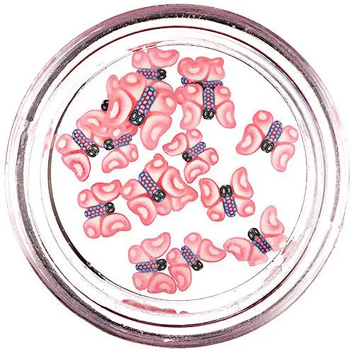 Fimo Nail Art - fluturași tăiați de culoare roz deschis-alb